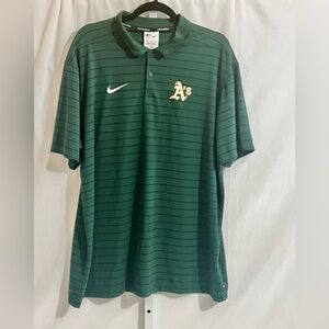 Nike A's Athletics MLB Authentic Collection Dri Fit striped Polo Shirt Mens XL